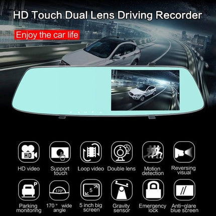 Rear View Mirror Dash Cam with Touch Screen for Safe Driving - HD dual-lens mirror dash cam with 5-inch touch screen and parking monitoring