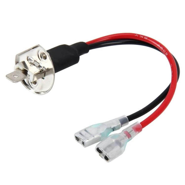 2-Pack H1 Headlight Bulb Harness For Easy Plug And Play Installation - twin heat-resistant nylon H1 plug harness with red and black wires
