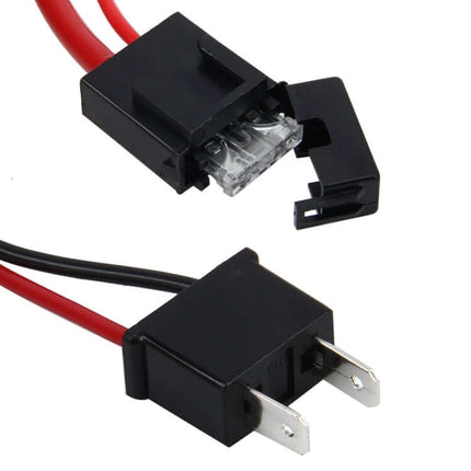 H7 HID Xenon Wiring Harness for Vehicle Headlights close-up of water-resistant switch and dual-circuit connector with wiring