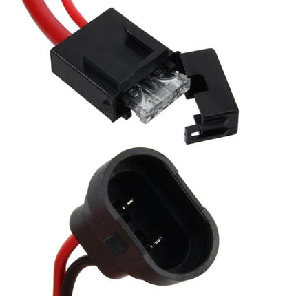 HID Xenon Headlight Controller Relay Harness For H11 Bulbs black two-channel wiring plug with fuse and weather-resistant connector