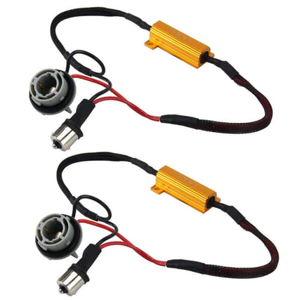 Car Canbus LED Decoder Pack of 2 for Fog Lights and DRLs - gold 50W 8Ω resistors with plug adapters for LED upgrade preventing flicker