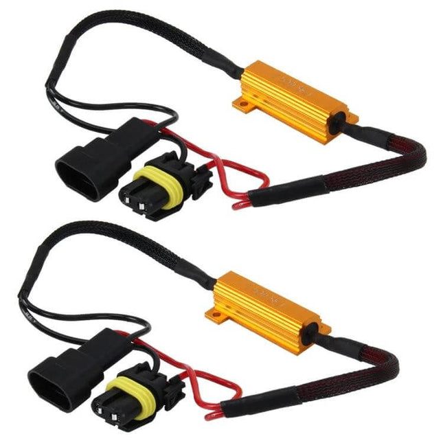 9006 CANBUS LED Decoder For Fog Lights 2 Pack Easy Install - pair of gold 50W decoders with 9006 plug harnesses to prevent flicker and warning lights