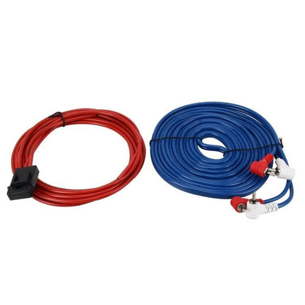 Car Audio Wiring Kit For Subwoofer Amplifier Installation red power cable and blue RCA signal cable set for clean organized car subwoofer wiring