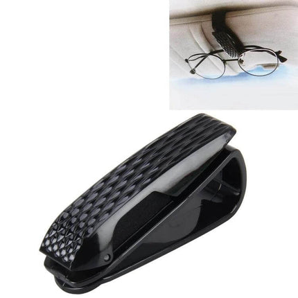 Practical Vehicle Mounted Holder for Sunglasses and Eyeglasses clamped on car visor holding eyeglasses for easy access