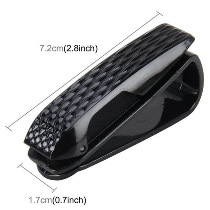 Practical Vehicle Mounted Holder for Sunglasses and Eyeglasses black clip-on car eyewear holder measuring 7.2cm x 1.7cm