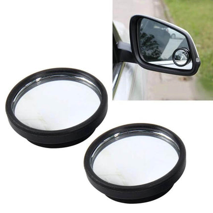 Wide Angle Blind Spot Mirrors for Cars and Trucks, 2 Pack - small round adhesive mirrors shown on side mirror to reduce blind spots
