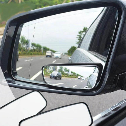 Car Blind Spot Mirrors for Trucks and Safer Driving Visibility - small attachable side mirror showing improved side view for safer lane changes and parking