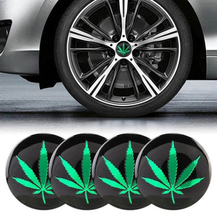 Green Leaves Pattern Metal Stickers for Car Wheel Hubs, 4 Pack - green leaf hubcap decals to personalize rims without permanent changes