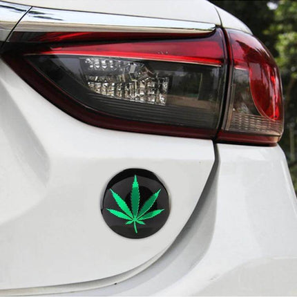 Green Leaves Pattern Metal Stickers for Car Wheel Hubs, 4 Pack applied on white car hub showing green leaf design