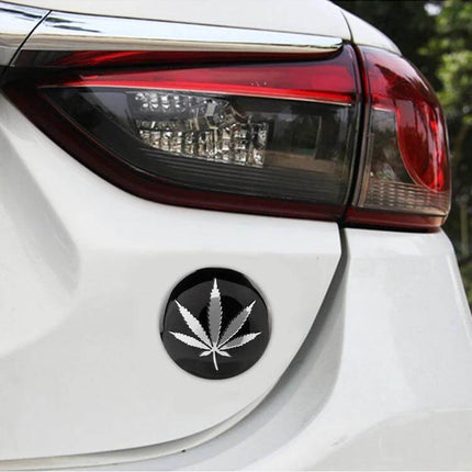 Decorative Silver Leaves Metal Stickers for Car Wheels, 4 Pieces - close-up of silver leaf metal sticker on white car rear near taillight