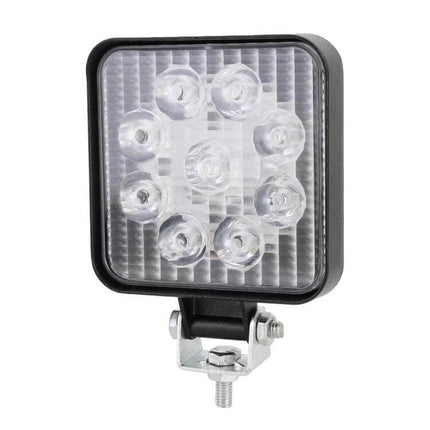 27W Waterproof LED Spot Light for Vehicles and Boats - black extruded aluminum housing, tempered glass lens, 30° spot beam, stainless steel bracket