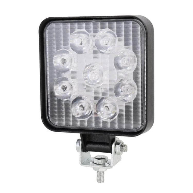 27W Waterproof LED Spot Light for Vehicles and Boats - black extruded aluminum housing, tempered glass lens, 30° spot beam, stainless steel bracket