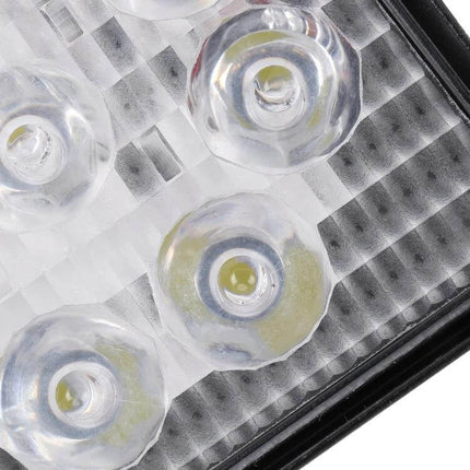 27W Waterproof LED Spot Light for Vehicles and Boats close-up of nine 3W LEDs, tempered glass lens and black aluminum housing, 30° spot beam
