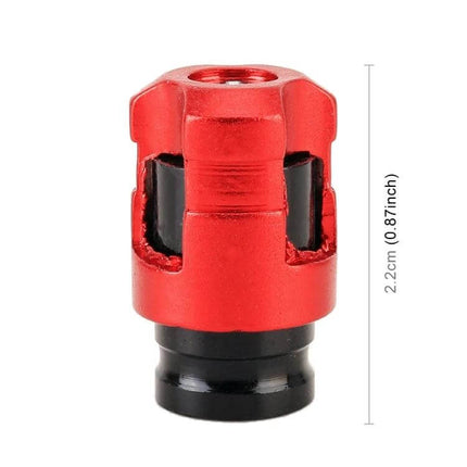 Durable Metal Tire Valve Caps 4 Pack For Cars And Everyday Use red metal valve cap close-up 2.2cm x 1.3cm, dust-tight seal, replacement set