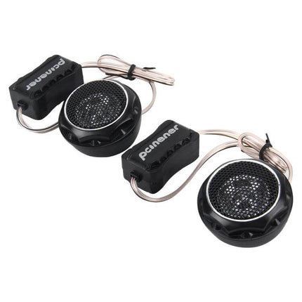 Mini Car Dome Tweeters Two Pack For Car Audio System Easy Install compact black dome tweeters with wires and crossovers for improved high-frequency clarity
