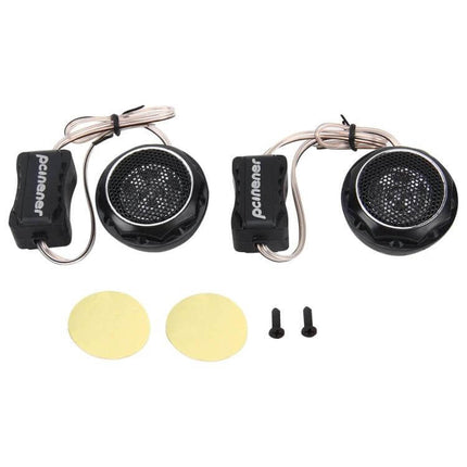Mini Car Dome Tweeters Two Pack For Car Audio System Easy Install - compact black dome tweeters with wires, mounting pads and screws