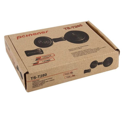 Mini Car Dome Tweeters Two Pack For Car Audio System Easy Install boxed set of two compact dome tweeters ready for easy vehicle installation