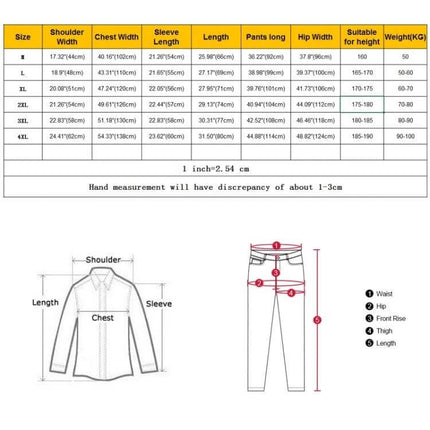 Reflective Waterproof Raincoat and Pants for Motorcycle Riding, Red Large size chart and measurement guide for jacket and pants