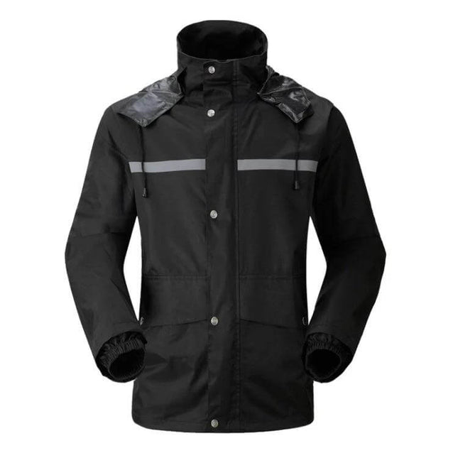 Black 2XL Reflective Rain Suit for Motorcycle Riding - waterproof jacket with reflective stripes for commuter and highway safety