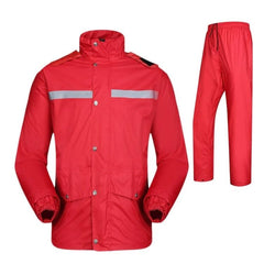 Reflective Waterproof Raincoat and Pants for Motorcycle Riders, Size 2XL Red - red reflective waterproof two-piece set for rider safety