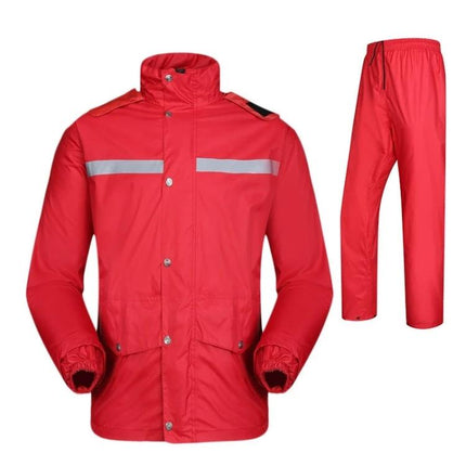 Reflective Waterproof Raincoat and Pants for Motorcycle Riders, Size 2XL Red - red reflective waterproof two-piece set for rider safety