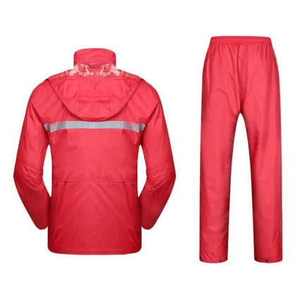 Reflective Waterproof Raincoat and Pants for Motorcycle Riders, Size 2XL Red - high-visibility red rain suit with reflective stripe for wet weather riding