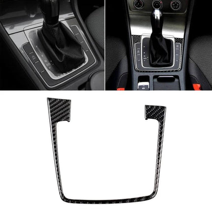 Decorative Carbon Fiber Gear Position Sticker for Volkswagen Golf 7 Gear Position Cover installed on black interior gear surround