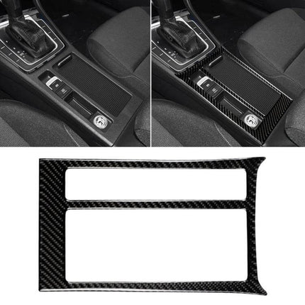 Carbon Fiber Decorative Sticker for Volkswagen Golf 7 Water Cup Panel installed on center console showing textured carbon fiber finish and cutouts