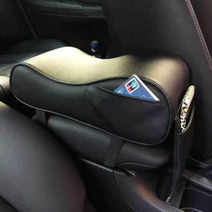 Comfortable Universal Car Armrest with Memory Foam and Storage on center console showing memory foam pad and storage pockets