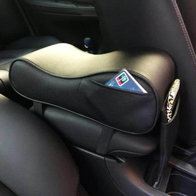 Comfortable Universal Car Armrest with Memory Foam and Storage on center console showing memory foam pad and storage pockets