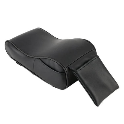 Comfortable Universal Car Armrest with Memory Foam and Storage in black leatherette with padded top and built-in storage pouch