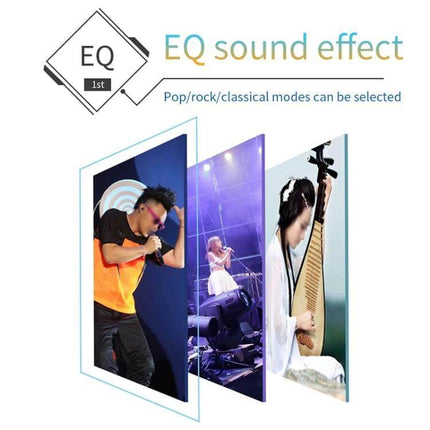 Universal Car Bluetooth MP3 Player and Dual USB Charger with FM Radio showing EQ sound effect modes for pop rock and classical playback