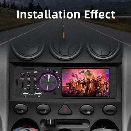 Universal Car Radio Receiver with 4.1 Inch Touch Screen installed in dashboard showing touch display streaming media and Bluetooth playback