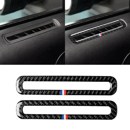 Carbon Fiber Decorative Stickers for Ford Mustang Doors - close-up of carbon fiber door trim stickers with red white blue stripe accent