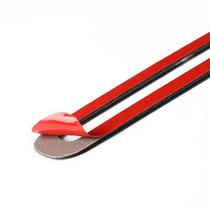 Carbon Fiber Decorative Stickers for Ford Mustang Doors - red adhesive-backed trim strips shown with peelable backing
