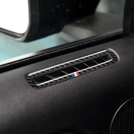 Carbon Fiber Decorative Stickers for Ford Mustang Doors - close-up of carbon fiber door vent decal enhancing interior trim