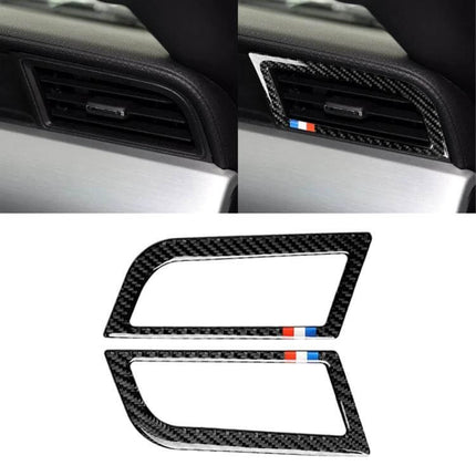 Carbon Fiber Side Air Outlet Sticker for Ford Mustang 2015-2017 installed on interior side air vent, lightweight carbon fiber finish