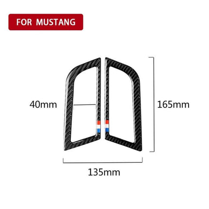 Carbon Fiber Side Air Outlet Sticker for Ford Mustang 2015-2017 shown with dimensions 165x135x40mm in carbon fiber finish