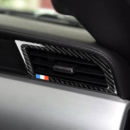 Carbon Fiber Side Air Outlet Sticker for Ford Mustang 2015-2017 applied to interior side air vent in carbon fiber finish