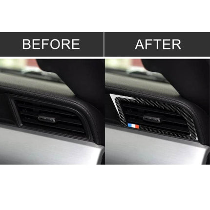 Carbon Fiber Side Air Outlet Sticker for Ford Mustang 2015-2017 shown before and after application on side air vent