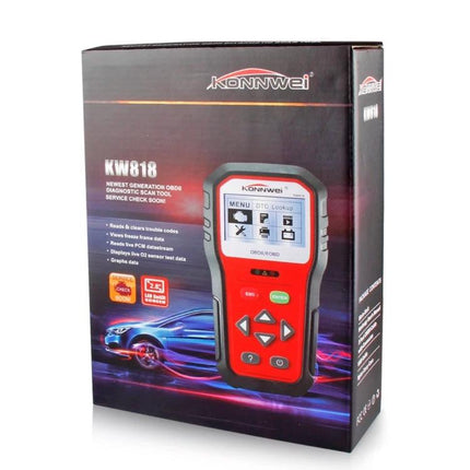 Konnwei Diagnostic Tool for Routine Car Maintenance Checks - red KW818 OBD2 scanner in retail box for driveway engine code scanning