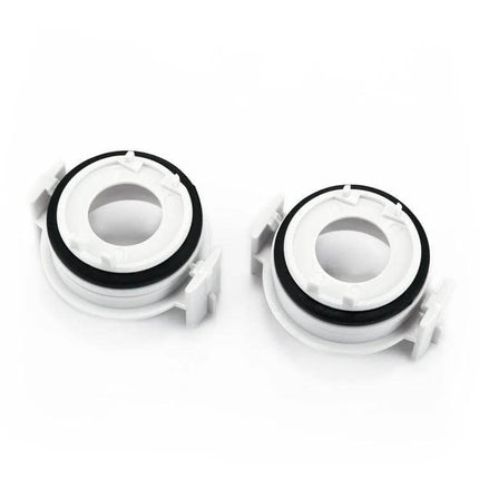 H7 Xenon HID Headlight Bulb Base Retainer Holder Adapter For BMW white plastic pair front view, heat-resistant plug-and-play H7 LED installation