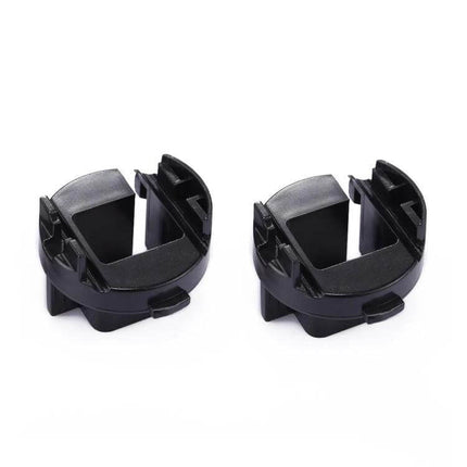 H7 HID Headlight Base Retainer Adapter For Phase One Vehicles - pair of black H7 bulb adapters, heat-resistant plastic, preserves original socket and wiring