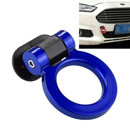 Decorative Tow Hook Sticker for Vehicle Exterior Customization blue faux tow hook decal shown on car bumper