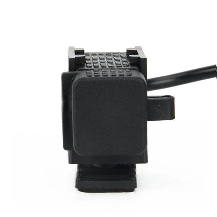 SAE to Dual USB Adapter for Charging Devices in Vehicles compact black SAE plug with dual USB cable for charging two devices simultaneously