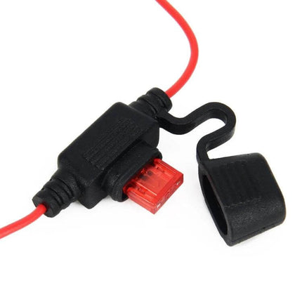 SAE to Dual USB Adapter for Charging Devices in Vehicles compact SAE plug with red fuse and protective cap for vehicle charging