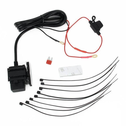 SAE to Dual USB Adapter for Charging Devices in Vehicles - SAE plug with dual USB wiring kit, fuse holder, ring terminals and cable ties