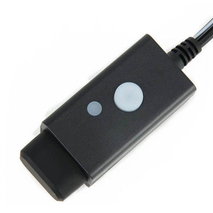 Universal Vehicle USB Charger for Phones, Tablets, and GPS Devices – close-up of black inline controller with cable and power indicator buttons