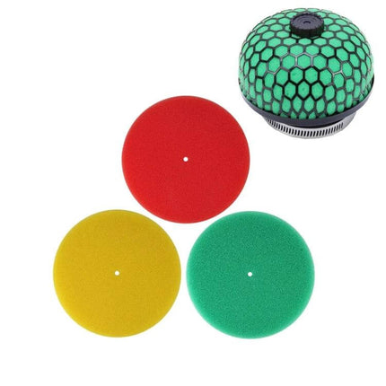 HKS 180mm Air Intake Replacement Filter For Turbo And NA - green honeycomb pod with red, yellow, green replacement foam pads