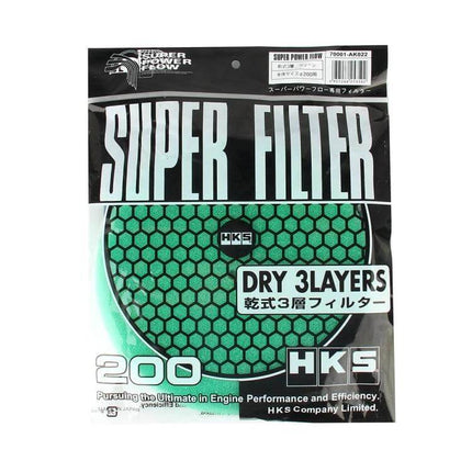 HKS 180mm Air Intake Replacement Filter For Turbo And NA - green 180mm dry 3-layer refill filter in HKS Super Filter packaging
